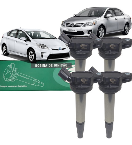 Kit 4 Bobina Ignição 4 Pinos Corolla Prius Flex 2010 A 2015