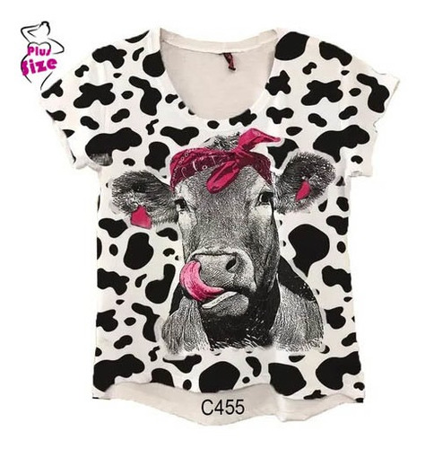 Camiseta Feminina Vaca Bandana Rosa Country Tshirt
