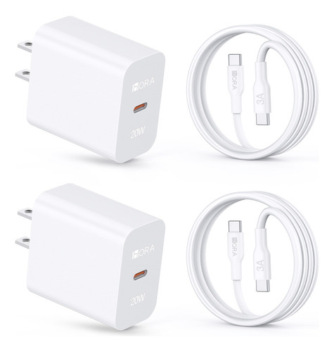 2 Piezas Cargador Tipo C Pd 20w Con Cable Usb C A C 1hora 