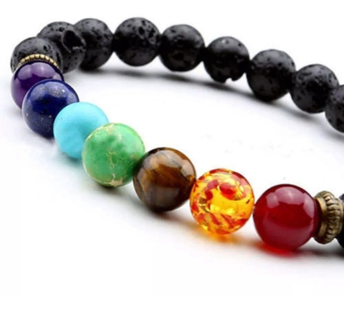 Pulsera  7 Chakras De Lava Natural Elástica  X 2 Unidades