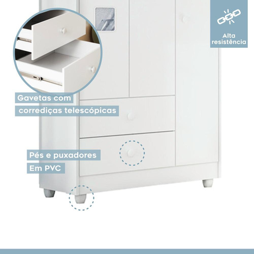 Guarda Roupa De Bebê 100% Mdf 3 Portas 2 Gavetas Life Flex