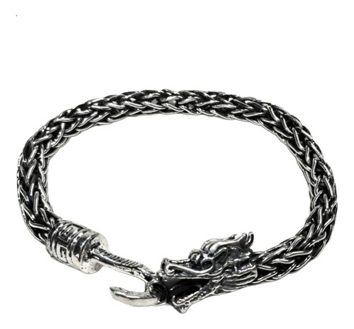 Pulsera De Caballero Tejido Bali Plata Ley .925 Dragon