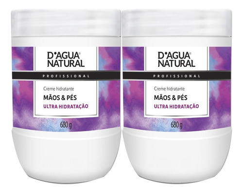  2 Creme Desodorante Hidratante Mãos Pés 680g D'agua Natural