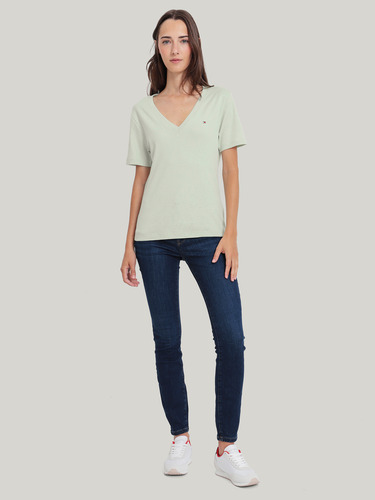 Polera Cuello V Slim Fit Verde Tommy Hilfiger