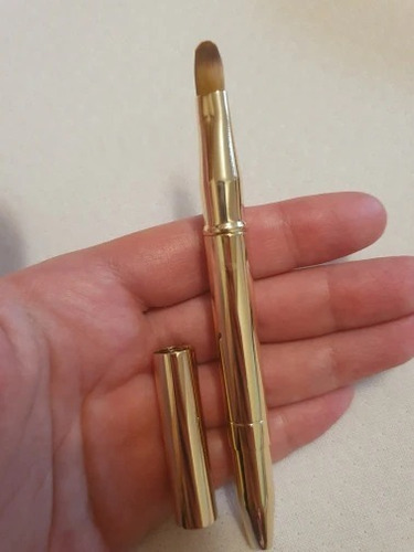 2 Pz Brochas 2 En 1 Maquillaje Con Tapa Portátil Doradas