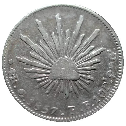 Moneda De 4 Reales Plata Guanajuato Go Pf 1857