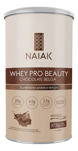 Whey Pro Beauty Protein 375g  Naiak Sabor Chocolate Belga