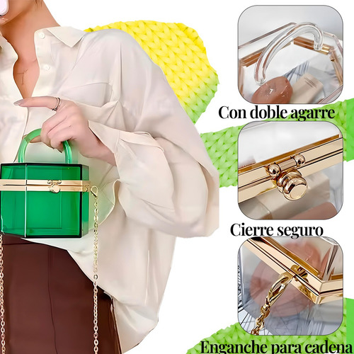 Cartera De Mano Acrílico Transparente, Bolso De Hombro, Moda Verde Prisma Hexagonal Oro Dorado Oscuro