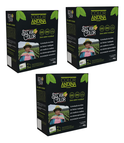 Adoçante Stevia Sachê | Color Andina | 50 Sachês - 3 Caixas