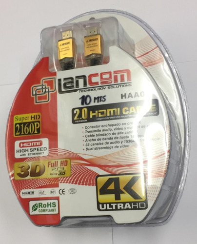 Cable Hdmi 2.0 De 10 Metros Lancom Para Tv Hd Conectores 24k