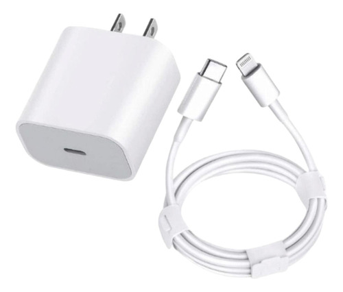 Adaptador Carga Rápida 20w Usb-c + Cable 1m Usb-c Lightning Color Blanco