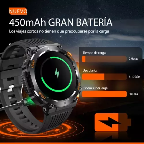 Reloj inteligente militar para hombre con linterna LED, 1.46 pulgadas HD  resistente reloj inteligente táctico al aire libre con brújula