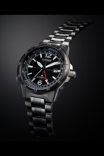 Citizen Black Dial Gmt Sky Promaster Nb6046-59e Correa Plata Bisel Plata Fondo Negro