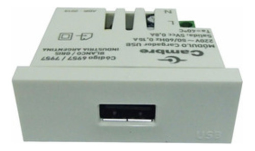 Modulo Cargador Usb Cambre Bco 100-240v Ac 5v 2.5a