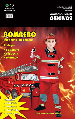 Disfraz Niño De Bombero Talla 4-6 Al 11-14