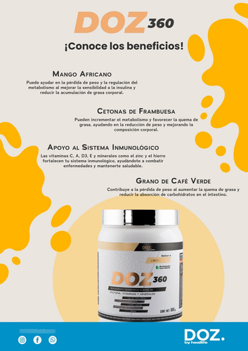 Doz 360 Suplemento Alimenticio Batido Dietético Y Probiótico Vainilla