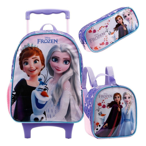 Mochila Escolar Rodas Frozen Disney Rosa 30x40x15cm Xeryus