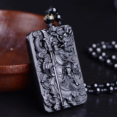 Dije Tallado En Obsidiana 58x38x11 Guan Yu Dios De La Guerra