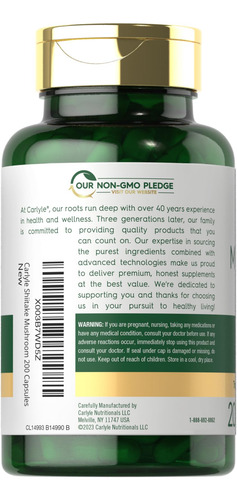 Carlyle Extracto Shiitake 3000mg 200 Cápsulas Sin Ogm