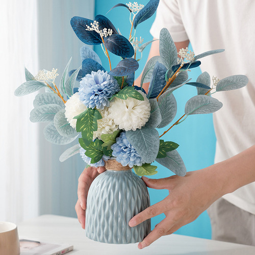 O Flor Artificial Con Jarrones, Hortensia Falsa Con Ramo C