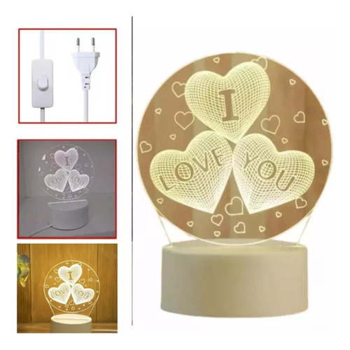 Luminária 3d Decorativa Usb Amor Romântico Te Amo I Love You