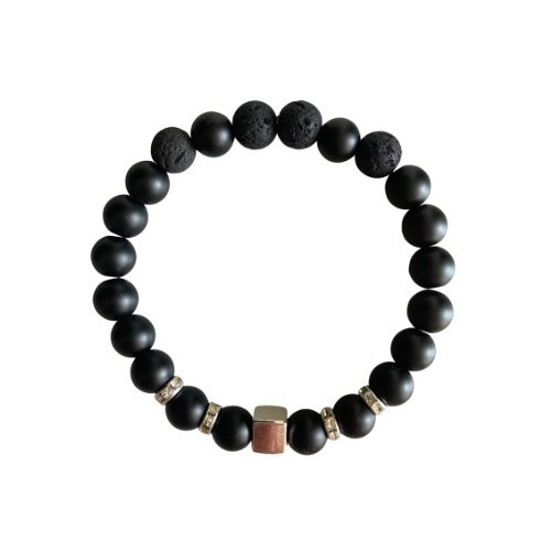 Pulsera Para Hombre Onix Mate Piedras Naturales Y Diamantes