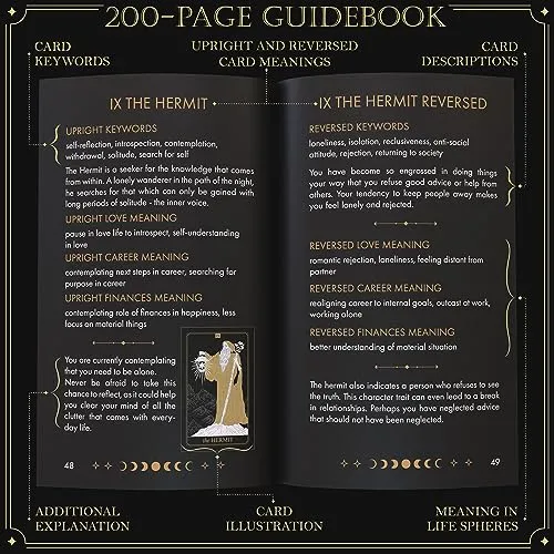 78 Cartas De Tarot Clasico Dorado Y Guia Para Principiantes.