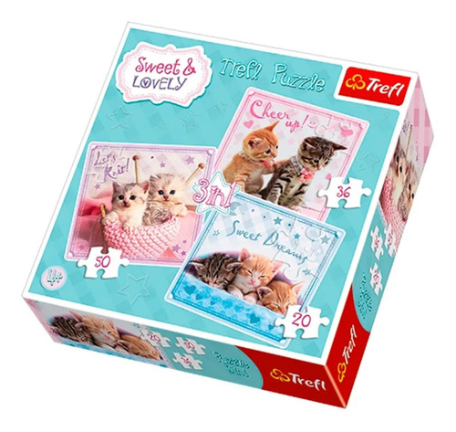 Juego Puzzle Gatitos 3 En 1 Trefl 50 Piezas Para Niños Febo