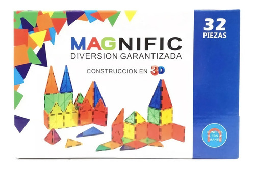 Imagen 1 de 11 de Bloques Imanes Didáctico 32 Piezas Magnific Educativos Promo