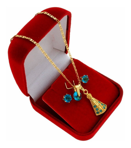 Imagem 1 de 5 de Conjunto Colar E Brinco Pedra Azul Nossa Senhora + Brinde