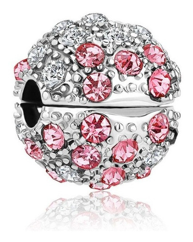 Charm Esfera Plateado/rosado Con Diamantes Plata 925
