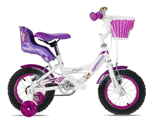 Imagen 1 de 1 de Bicicleta infantil TopMega Flexygirl R12 frenos v-brakes color blanco/violeta con ruedas de entrenamiento y pie de apoyo  