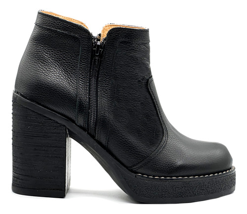 Bota Botineta Mujer Cuero Taco Plataforma Acolchada Negra