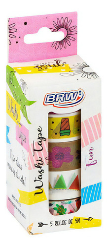 Washi Tape Distintos Diseños Caja 5 Cintas 15mm X5metros Brw