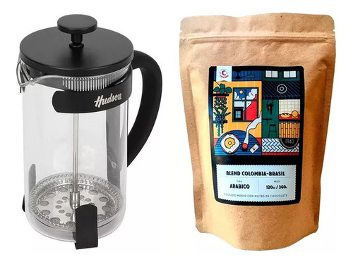 Cafetera Hudson Prensa Francesa Negra 800 Ml + Cafe 250 Gr