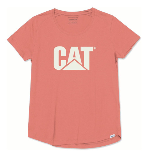 Remera Caterpillar Cat Logo Scoop Neck Papaya Punch Dama