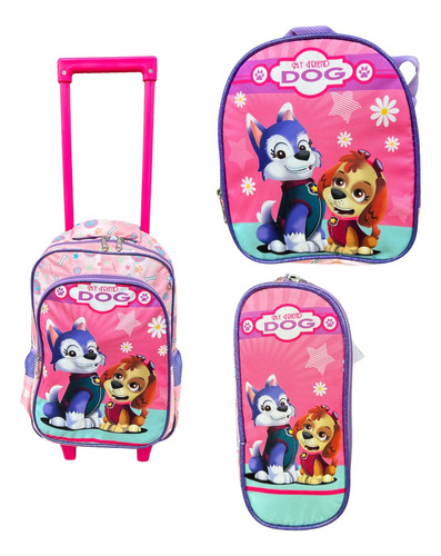 Kit Mochila Escolar Infantil My Friend Dog C/ Rodinhas 3x1