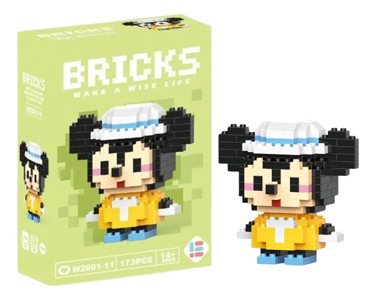 Brinquedo Bloco De Montar Personagens Desenho Animado Quantidade De Peças 173 Versão Do Personagem Minie Verde Claro