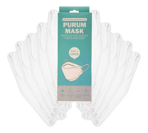 Imagen 1 de 8 de Cubrebocas Kf94 3d Mascarillas Purum 94% Filtración 10pzs