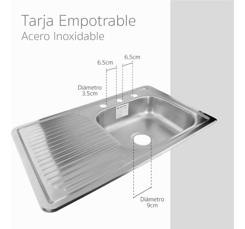 Kit Tarja Para Cocina Escurridor Izquierdo 80x50 Sobreponer Color Plateado