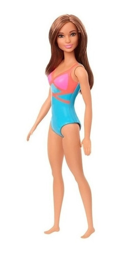 Imagem 5 de 7 de Barbie Praia Cabelo Castanho Maiô Azul Ms