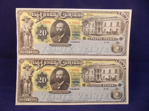Imagen 4 de 10 de Antique, Escaso Billete Banco De Curicó 1882, (unc)