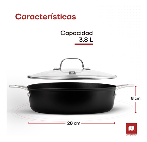 Arrocera Antiadherente 3.8 L Olla Baja 28 Cm Con Mango Inoxi