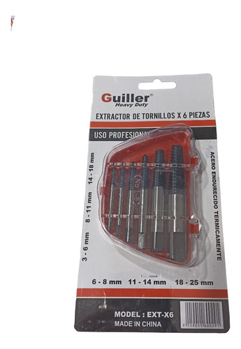 Juego Extractor De Tornillos 6 Piezas Guiller Ext-x6 Mkb