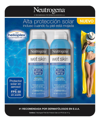 Protector solar Neutrogena FPS 50 Wet Skin en spray 2 packs de 141 mL 0.28 kg