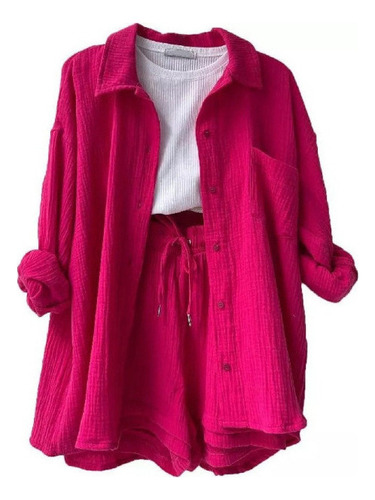 Conjunto De Camisa De Manga Larga Con Solapa Y Pantalón