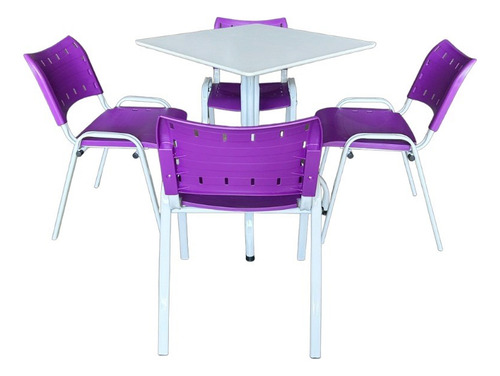 Jogo Mesa 70x70 Branco E Cadeiras Iso Doçerias Gourmet Cor Violeta Desenho Do Tecido Das Cadeiras Liso