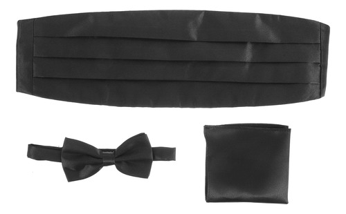 Conjunto De Pañuelos Cummerbund Con Pajarita De Satén Negro