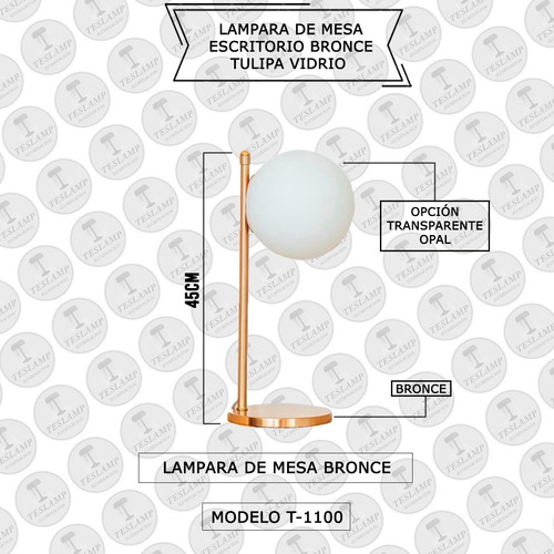 Imagen 2 de 8 de Set X2 Lampara De Mesa Bronce Opal 1 Luz Apto Led