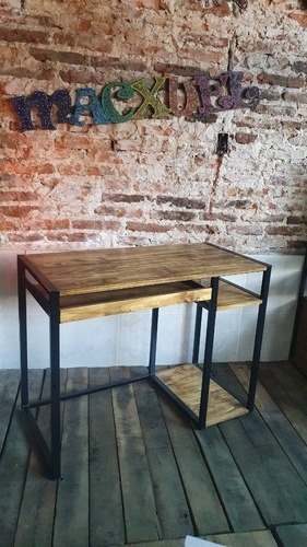 Imagen 9 de 10 de Mesa Pc Industrial Hierro Y Madera + Bandeja Teclado 100x50